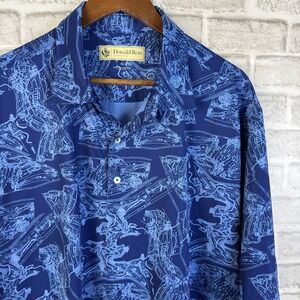 Donald Ross Sportswear Mens XL Blue Golf Course Map Print Performance Polo Shirt